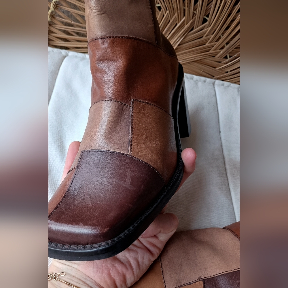 Vintage Milano 90s Women's Patchwork Brown Leather Boots_40 - Picture 7 of 8